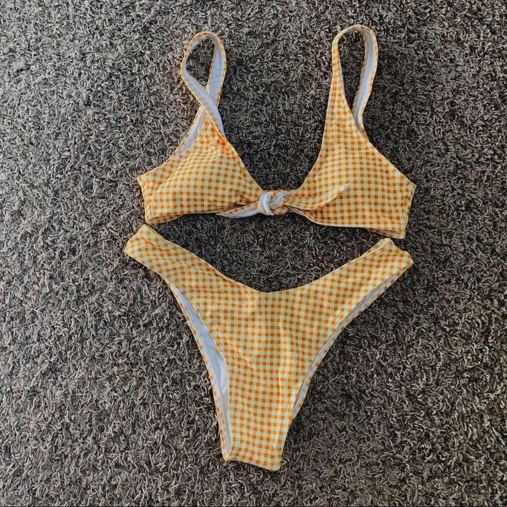 Yellow & white gingham bikini